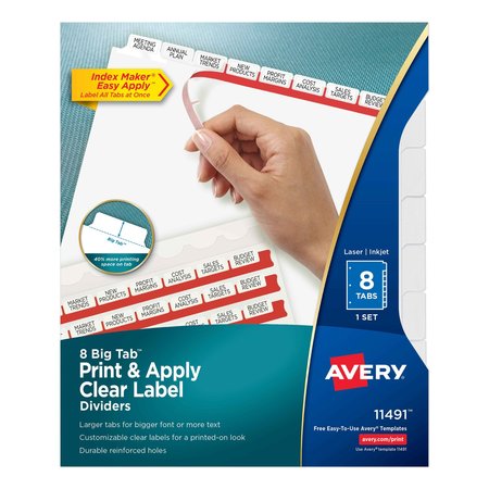 AVERY Print and Apply Index Maker Clear Label Dividers, 8 White Tabs, Letter 11491